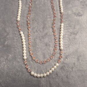 Vintage Pink Beads & Faux Pearl Necklaces Barrel Screw Clasp Matching Set